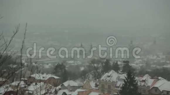 美丽的冬季利沃夫市全景童话故事视频的预览图