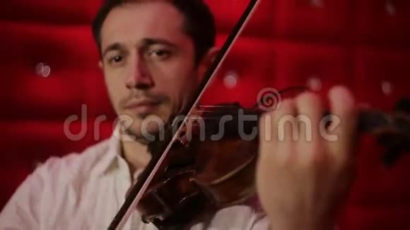 优雅的情感男人小提琴手小提琴手拉小提琴在深灰色视频的预览图