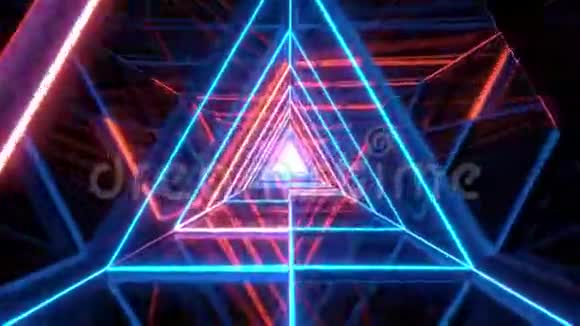 抽象发光蓝橙三角线框背景壁纸三维渲染运动设计运动回路视频的预览图
