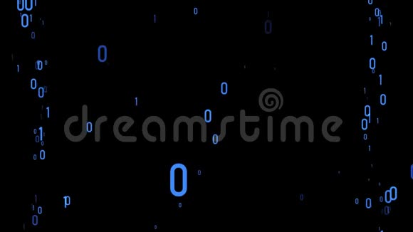 蓝色二进制代码随机浮动空间动画背景新质量数字字母编码技术快乐4k股票视频的预览图