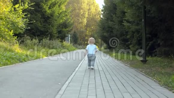 幼儿在公园的路上散步视频的预览图