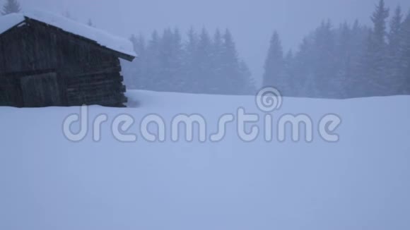 冬天天气恶劣山上降雪景色宜人视频的预览图