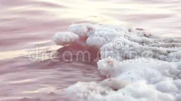 盐湖的岸边有盐沉积视频的预览图
