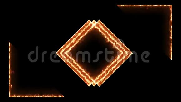 深色背景上闪闪发光的长方形方形框架形式的明亮火焰视频的预览图