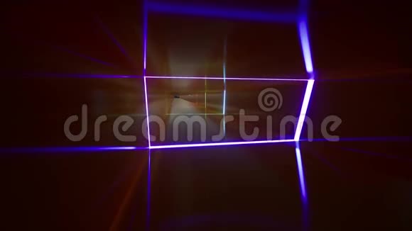霓虹灯隧道伟大的设计数字设计理念游戏室空的白色内部蓝色抽象的霓虹形方形视频的预览图