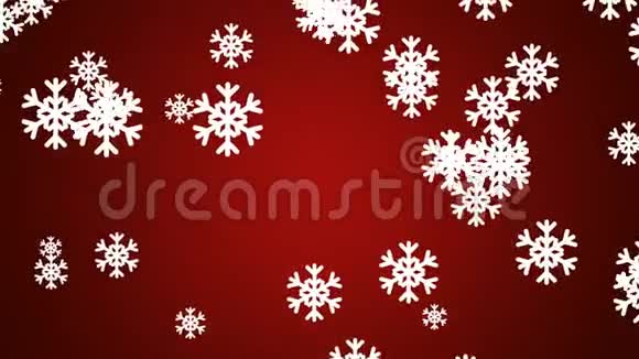 白色抽象雪花在红色渐变背景下慢慢飘落圣诞节冬天或新年模板可循环使用视频的预览图