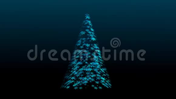 圣诞树由蓝色的雪花组成旋转循环的三维动画视频的预览图