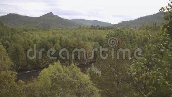 夏季密林野河与低山形成优美景观视频的预览图