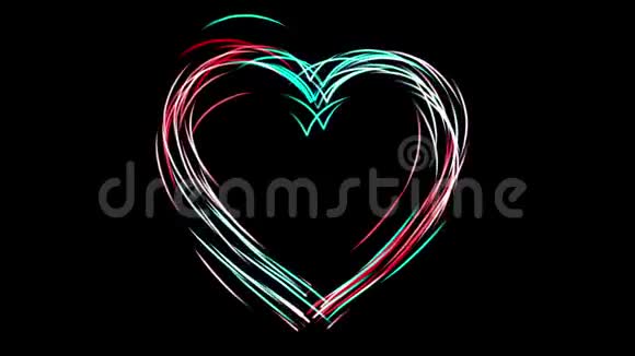 心脏符号是用彩色的明亮线条绘制的是爱情和浪漫的象征是彩色粒子的运动和动画视频的预览图