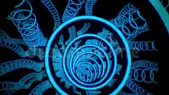 3D蓝色科幻发光圈vj环运动背景视频的预览图