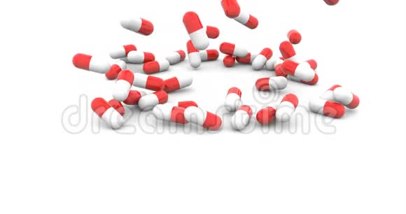 医学概念一堆白色背景的药丸胶囊视频的预览图