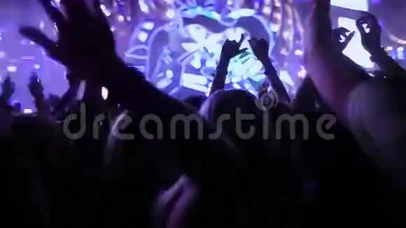 音乐节音乐音乐会上的欢乐人群跳舞视频的预览图