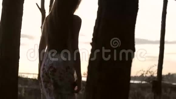女孩在太阳上森林视频的预览图
