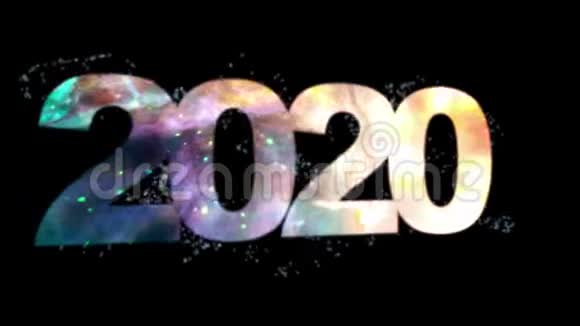 2020年黑色背景上带有粒子的文字动画设计出美丽神奇的空间视频的预览图