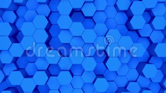 抽象深蓝色六边形运动背景3D动画的蓝色六边形上升和下降视频的预览图