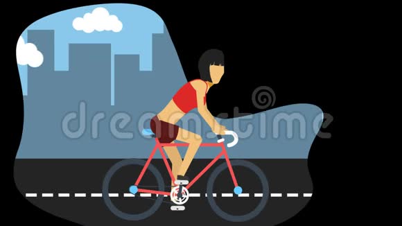 一个女孩在城里骑着她的红色自行车视频的预览图