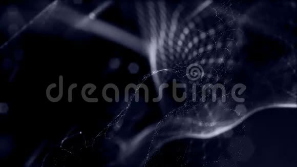 发光粒子形成科幻宇宙背景循环三维动画蓝色弧形线条视频的预览图
