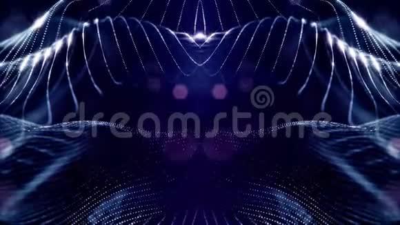 发光粒子形成科幻宇宙背景循环三维动画蓝色对称结构6岁视频的预览图