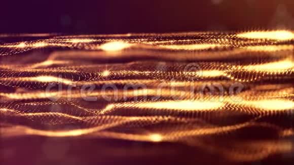 发光粒子形成科幻宇宙背景循环三维动画金色的红弦视频的预览图