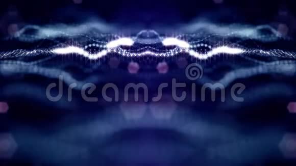 发光粒子形成科幻宇宙背景循环三维动画蓝色对称结构4视频的预览图
