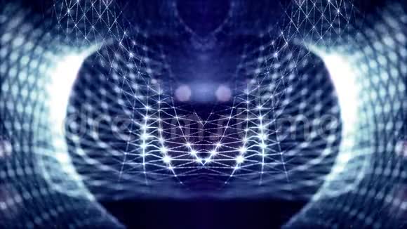 发光粒子形成科幻宇宙背景循环三维动画蓝色球形结构1岁视频的预览图