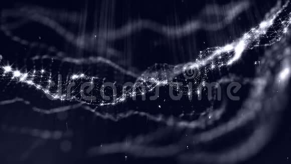 发光粒子形成科幻宇宙背景循环三维动画蓝色弧形线条4视频的预览图