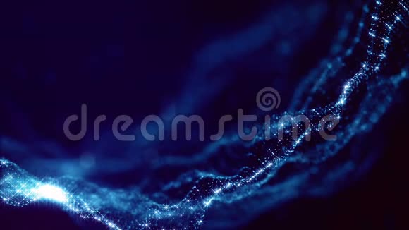 发光粒子形成科幻宇宙背景循环三维动画蓝色弧形线条视频的预览图