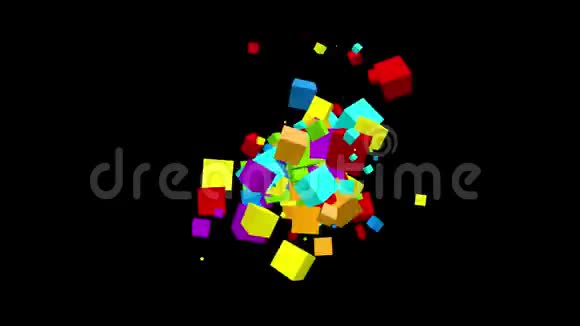 多色立方体颗粒的混沌运动视频的预览图