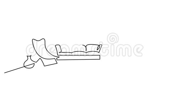 带家具的宽敞客厅区域自画线动画视频的预览图