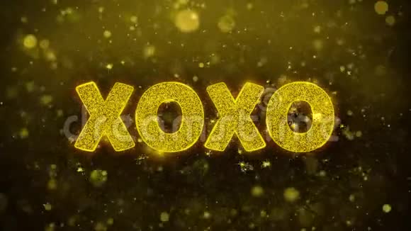 xoxo文字上金光闪闪的粒子动画视频的预览图