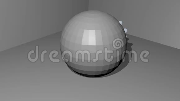 灰色球体灰色房间里有移动的珍珠颗粒抽象电影介绍外几何体幻想行星模型视频的预览图