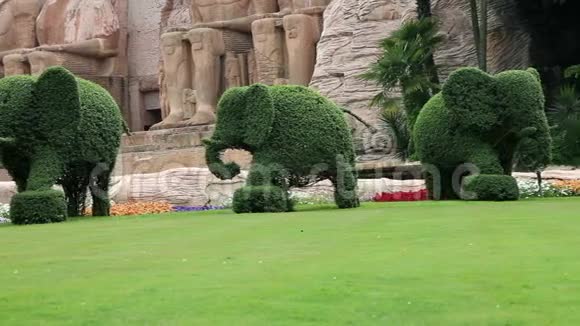 灌木丛中大象雕塑的绿色公园视频的预览图