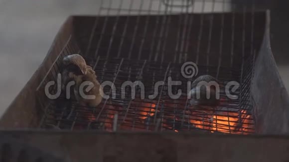 蜗牛烧烤烹饪海鲜背景餐厅视频的预览图