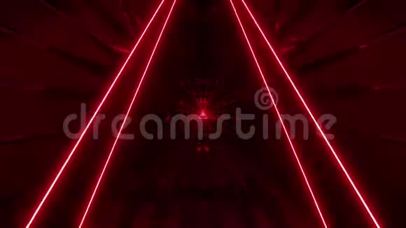 红色发光的梦幻三角线框设计与反光背景墙纸三维插图运动设计视频的预览图