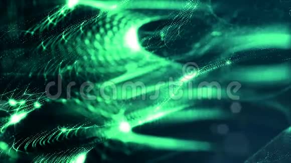 发光粒子形成科幻宇宙背景循环三维动画绿茵1视频的预览图
