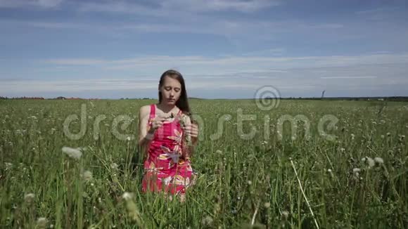 少女在草地上做花圈视频的预览图
