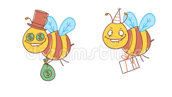 蜜蜂持有金钱和礼物有趣的角色阿尔法通道视频的预览图