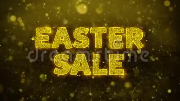 复活节销售文字上的金色闪光粒子动画视频的预览图