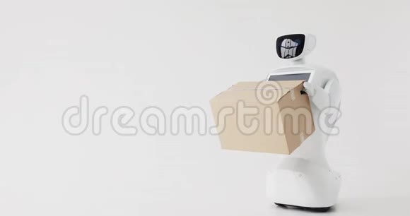 手拿纸箱的仿人机器人今天的控制论系统现代机器人技术白色视频的预览图