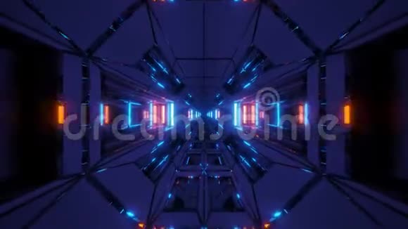 未来的科幻空间飞机库隧道走廊与良好的折射三维渲染三维插图运动背景现场视频的预览图