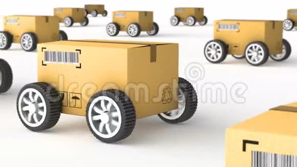 带有纸板箱和轮子的手提卡车高品质的3D三维插图视频的预览图