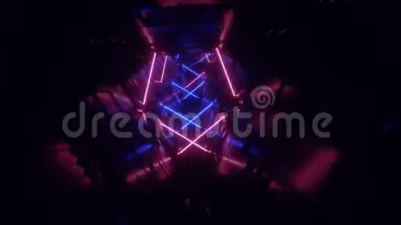 霓虹灯发光飞碟未来派紫蓝高科技飞船外星隧道走廊循环振动运动飞片详细E视频的预览图