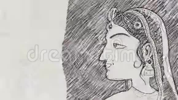 一张传统的印度妇女用铅笔画脸的素描视频的预览图
