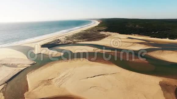 河流沙滩和海洋鸟瞰图视频的预览图
