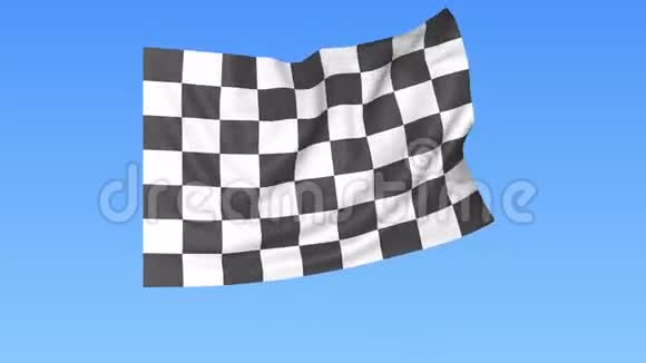 挥舞赛车格子旗完成概念循环蓝色背景4K临时决议视频的预览图