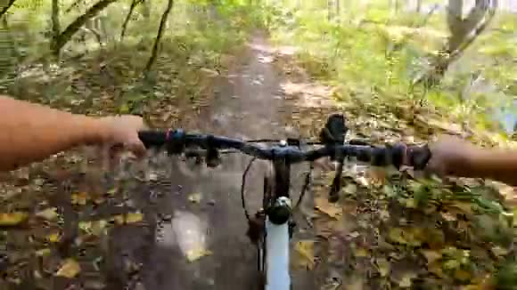 女孩骑自行车穿过森林在森林里骑自行车的人视频的预览图