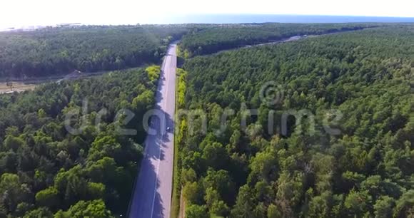 穿过绿色森林的道路鸟瞰图视频的预览图