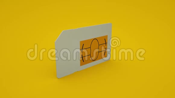 白色手机SIM卡完全旋转无止境的循环隔离在黄色背景与软阴影3D动画视频的预览图