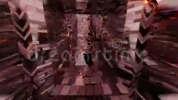 中年风格的反射性幻想地牢隧道走廊与砖块纹理三维插图运动背景视频的预览图