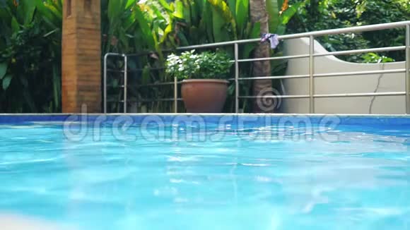 美丽的游泳池在别墅反射的水在阳光下缓慢的运动1920x1080视频的预览图
